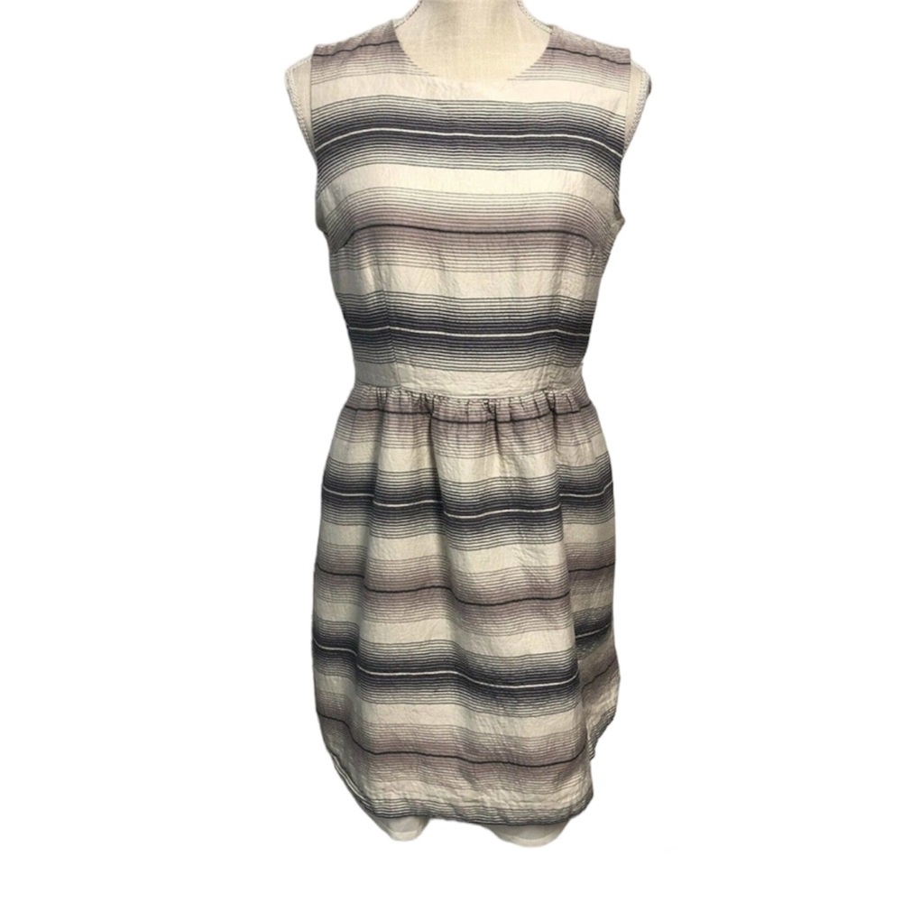 Fossil Dress Purple Beige Striped Sleeveless with Pockets